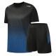 Nuevo traje de manga corta para hombre, traje antialgodón con bloques de color, pantalones cortos casuales para hombre, traje deportivo de moda juvenil con degradado