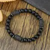 Venta Caliente Europea y Americana Cilíndrico Cubo de Piedra Cuentas Forma de Piedra Volcánica Pulsera Pulsera Simple Retro Atmosférico Negro Mate Pulsera para Hombres