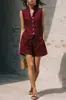 2026 Moda Vintage de Primavera y Verano para Sitio Independiente de Amazon Transfronterizo Conjunto de Top sin Mangas de Botones Frontales Holgado y Shorts
