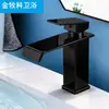 Grifo de cascada personalizado, frío y caliente, para lavabo de encimera, mueble de baño, grifo de un solo agujero de acero inoxidable