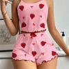 Pijama de Mujer Transfronterizo Europeo y Americano de Venta Caliente con Estampado de Amor Sexy Camisola Shorts Ropa Casual para el Hogar Traje de 2 piezas