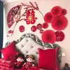Abanico Plegable Fortuna de Perla Día de Año Nuevo Festival de Primavera Adorno Colgante Decoración Cubo de la Fortuna Abanico de Papel Rojo Arreglo Floral Materiales de Embalaje