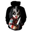 Sudadera con capucha para hombre de payaso de dibujos animados transfronterizo de Halloween buenos chicos chucky muñeco fantasma impresión digital 3D
