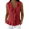 Chal sin mangas de punto con cuello en V, volantes y amarre, estilo nuevo transfronterizo europeo y americano, con dobladillo de volantes, top casual para mujer 2026