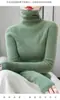Suéter de Lana de Cuello Alto Sin Costuras para Mujer 100% Lana Pura Otoño e Invierno Jersey Camiseta Base Interior Suéter Ajustado Elástico de Cachemira