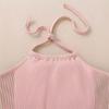 Moda de Verano para Niñas Pequeñas Transfronteriza Rosa Tirantes Faja Conjunto Pantalón Largo Acampanado Ropa para Niñas Pequeñas de Venta Caliente
