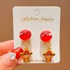 Pinzas para Orejas de Pony de Año Nuevo para Niños Sin Perforación Dibujos Animados Lindas Rojas Joyería para Niñas Sin Perforación Accesorios para Orejas No Dañinos