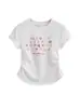 Camiseta de Verano Nuevo Estilo Hombro Derecho Ajustada Manga Corta para Mujer Cintura Fruncida Ajustada Corta para Mujer Top Versátil Ropa Exterior Camiseta