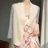 Jaqueta de Terno com Manga Três Quartos Cardigan Feminino Outono e Primavera Roupa Externa Fina Jaqueta Curta de Cetim Falso