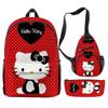 Nuevo producto 3D Cross-borDer: mochila escolar con diseño de Hello Kitty, bolso cruzado, estuche para lápices, conjunto de tres piezas con impresión