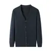 Cardigan de Tricô Casual com Gola V de Botão Único para Homem, Suéter Jaqueta Versátil de Cor Sólida com Manga Longa