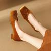 Sapatos de salto baixo estilo britânico meier francês suave para noite, salto grosso, vinho, vermelho, bico quadrado, laço, veludo, camada única, para mulheres