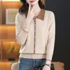 26 Suéter de Moda Otoño Invierno Nuevo Elegante Tejido para Madre Top Básico Holgado Cuello Solapa Talla Grande Manga Larga