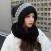 Gorro con Bufanda Estampado para Mujer, Versátil Estilo Coreano Otoño e Invierno, Gorro de Punto Cálido, Gorro Engrosado Forrado de Felpa, Bufanda y Gorro Combinados en Uno