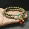 Pulsera de Sándalo Verde de 6 mm con Doble Círculo, Fragancia y Colgante de Cacahuete, Abalorios Budistas y Joyería para Mujeres