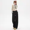 Nuevos pantalones de traje compuestos negros minimalistas engrosados, de cintura alta, pantalones casuales de pierna ancha a la moda para mujer, pantalones negros de longitud única