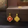 Mismo estilo que las joyerías, método antiguo oro arenado incrustado con diamantes esmalte de color Ji Hong Man Tang trébol de cuatro hojas collar pulsera conjunto para mujer cadena al por mayor