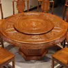 Juego de Mesa y Sillas de Comedor de Madera Maciza con Plato Giratorio, Mesa Redonda Grande Estilo Chino, Mesa de Comedor para el Hogar, Mesa Redonda de Comedor Tallada Antigua de Roble