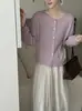 Cardigã de tricô de lã de alpaca cor sólida estilo coreano, gola redonda, crochê vazado, manga longa para mulheres, novo top outono 2026