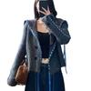 Diseñado con un Cuello Grande, Chaqueta Cardigan Corta para Mujer, Suéter de Punto con Cordón de Manga Larga para Otoño e Invierno 2026 con Botones