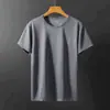 Camiseta Moda Masculina Verão 2025 Nova Cor Lisa Seda de Gelo Secagem Rápida Manga Curta Malha Elástica Gola Redonda Estilo Fino