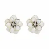Pendientes de Esmalte Coloridos con Forma de Flor, Estilo Dulce y Fresco para Fiestas, con Diamantes y Perlas, Pendientes de Pétalos de Lujo Ligero y de Alta Gama para Mujer