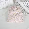 Bolsa de Armazenamento com Cordão Floral Pastoral Estilo Coreano, Vários Saquinhos Frescos com Cordão Floral para Produtos de Skincare e Joias, Pequenas Sacolas de Pano Portáteis
