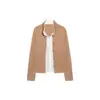 Roupa Casual [Intelectual] Lã Linho Falso Duas Peças Blusa de Tricô Color Block Cardigan Novo Estilo Outono