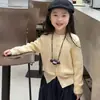 Cárdigan de punto para niña, nuevo estilo otoño e invierno, suéter abrigo infantil elegante, top versátil liso para niño pequeño