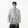 Moletom Listrado Pesado Estilo Americano Falso Duas Peças para Homem, Jaqueta Cardigan com Gola Alta para Primavera e Outono, Top Novo Estilo Chinês Estilo College