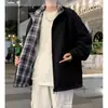 Chaqueta de cuadros falsa de dos piezas con retazos para hombre, abrigo de primavera y otoño estilo americano con cuello de solapa, top casual reversible, moderno