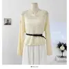 Suéter de Punto Coreano Reductor de Edad con Cortes de Manga Larga y Cuello Redondo para Mujer en Otoño, Nuevo Estilo, Estilo Perezoso, Blusa Superior Holgada en Capas para Mujer