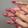 24 peças de unhas postiças estilo "hot girl" europeia e americana cor rosa rosa, formato amendoado, com padrão de olho de gato e listras de zebra, adesivos de unha com padrão animal