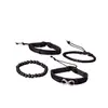 Pulsera para Hombre de 4 Piezas Tejida a Mano con Cuentas de Madera Multicapa en Forma de 8, Estilo Retro Europeo y Americano, Chapada en Plata Antigua, Producto Nuevo Transfronterizo