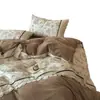 Juego de ropa de cama de cuatro piezas estilo francés vintage, grado A, de algodón puro cepillado, que incluye una sábana de algodón, un juego de tres piezas con una funda de edredón estampada floral y una sábana ajustable