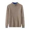Cárdigan Baicai Rong Estilo Nuevo 100% Lana para Hombre, Cuello Semi Alto, Engrosado, Bloques de Color, Casual, Versátil, Chaqueta de Punto Holgada