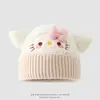 Chapéu de Gato com Laço de Desenho Animado Infantil Outono e Inverno Chapéu de Pelúcia Gorro Aquecedor de Orelhas Fofo Infantil