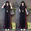 Conjunto de Moda Transfronteiriço para Mulheres Verão Novo Cor Contrastante Cavalo Bordado Manga Curta Calça de Listras de Perna Larga Casual Conjunto de Duas Peças Tendência