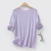 Nova Camisa Base Feminina de Tricô Manga Curta Cor Sólida Borda Enrolada Gola Redonda Pronta para Vestir Seda Cashmere Primavera/Verão 2026