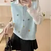 Colete de tricô floral tridimensional colorido novo estilo coreano para outono e inverno, colete cardigã de suéter sem mangas solto com gola redonda para sobreposição