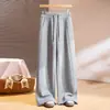 Calça casual larga feita sob medida para mulheres, novo estilo outono 2026, cintura elástica com cordão, caimento solto, emagrecimento, calça de moletom reta