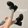 Primavera 2025 Nuevo Estilo Coreano Simple Hebilla Metálica Punta Cuadrada Mocasines Piel Vacuna Cordones Plataforma Tacón Alto Zapatos de Una Capa para Mujer