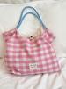 46201 Bolso de hombro informal con cordón a cuadros, combinable con todo, de gran capacidad, estilo crema