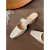 Mules de cuero suave Chuyuji sin tacón y punta cuadrada, sandalias cerradas para mujer, nuevo calzado de verano para exteriores, tacón de bloque alto