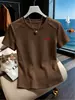 Camiseta de Manga Corta para Mujer, 100% Algodón, Hombro Normal, Estampado de Espina de Pescado, Color Café, Moda Coreana, Corte Ajustado, Ropa de Verano para Mujer 2026