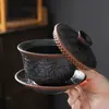 Gaiwan de três peças em argila roxa para atrair riqueza e tesouros, gaiwan de chá em relevo, gaiwan cerâmico de estilo chinês para uso doméstico, conjunto de chá kung fu, xícara de chá