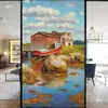 Pegatinas de Vidrio Esmerilado de Colores Estilo Europeo para Bloqueo de Luz y Privacidad, Película Decorativa para Ventana de Baño, Inodoro, Pintura al Óleo Artística