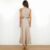 Vestido sin mangas de satén de alta gama, nuevo para la primavera y el verano 2024, transfronterizo europeo y americano, moderno y elegante, vestido de noche ligero y elegante