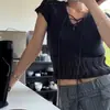 Top de Punto Coreano INS con Temperamento Estilo Perezoso de Cuello V Hueco de Manga Corta