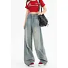 Jeans Retro Antiguos Lavados y Rotos para Mujer, Holgados, de Cintura Alta, Adelgazantes, Casuales, Rectos